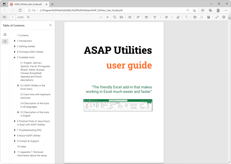 Options ASAP Utilities  ›  6 Ouvrir le guide de l'utilisateur ASAP Utilities (en anglais, PDF)...