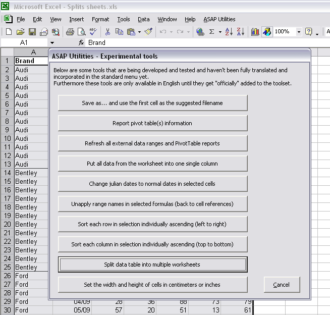 Split data table into multiple worksheets (English only at this moment)