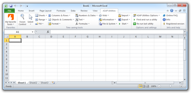 Excel 2010 with ASAP Utilities