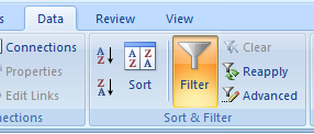 Excel 2007 ribbon: Data /> Filter