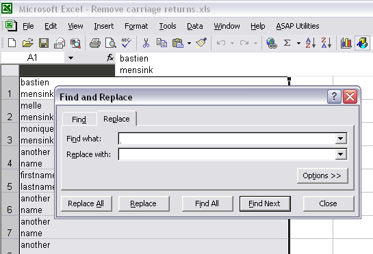 Excel's Find and Replace dialogue