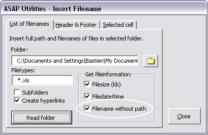 list filenames