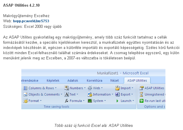 ASAP Utilities 4.2.10 - Makrógy?jtemény Excelhez