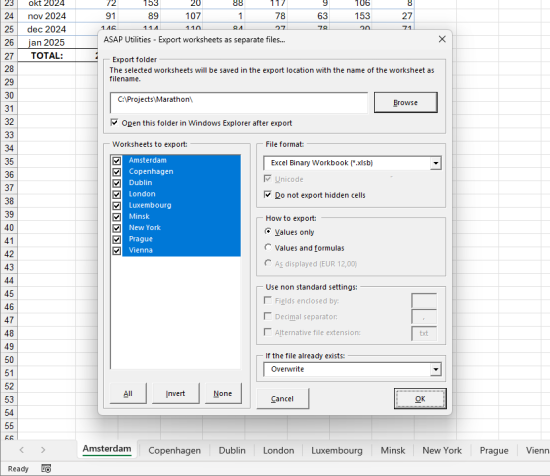 2, Export &raquo; Export worksheets as separate files...  (Click to zoom)