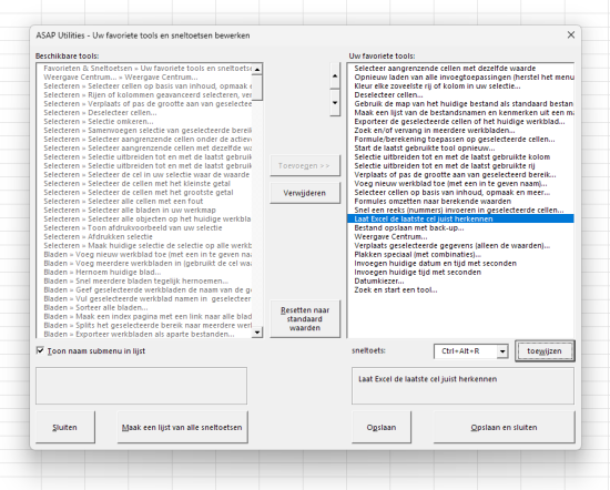 2 Wijzig uw favoriete tools en kies uw eigen sneltoetsen  (Click to zoom)