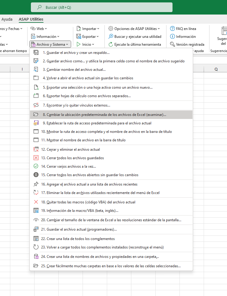 Archivo y Sistema  ›  8 Cambiar la ubicación predeterminada de los archivos de Excel (examinar)...