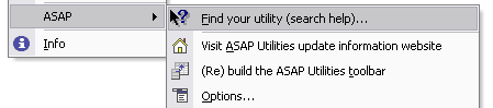 Search the tools from inside ASAP Utilities
