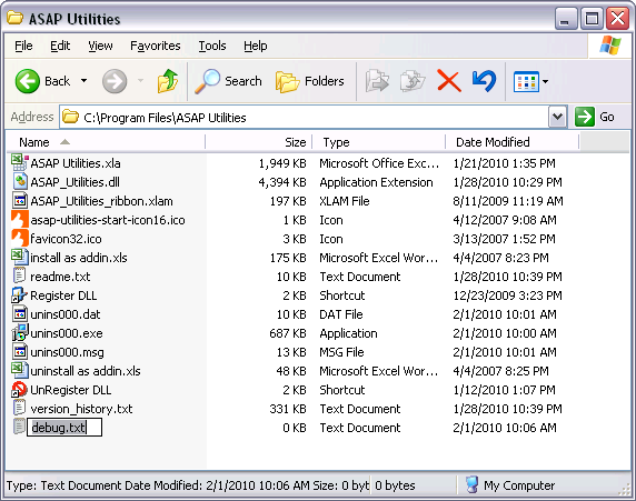 Create a debug.txt named file