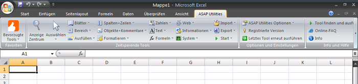 The Excel menu with ASAP Utilities
