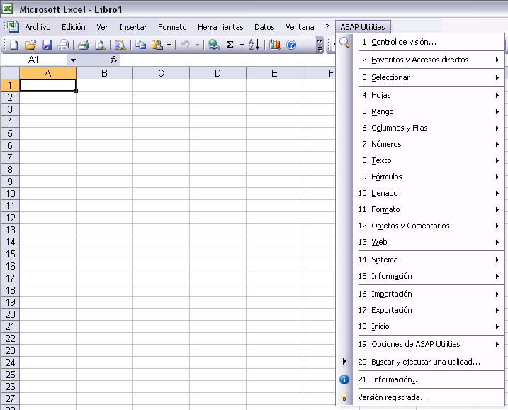 The Excel menu with ASAP Utilities