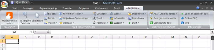 The Excel menu with ASAP Utilities