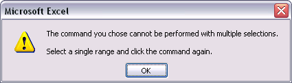 1 Excel message, The command you chose cannot be performed with multiple selections