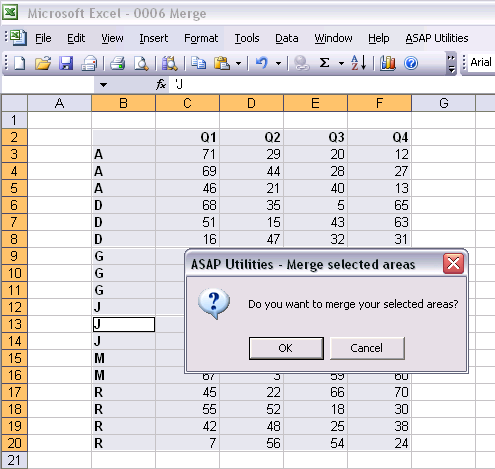 2 Example with multiple adjacent selections making a 'square' selection