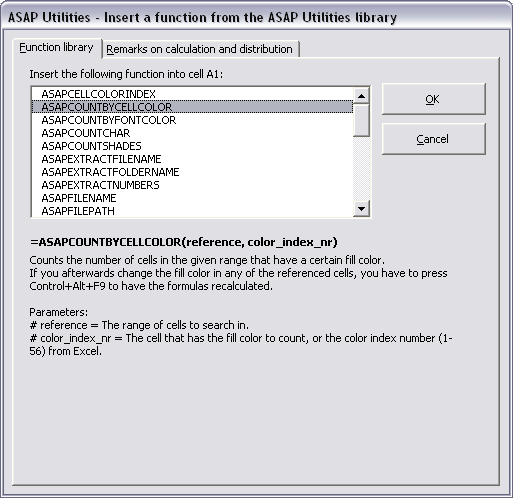 Insert a formula from the ASAP Utilities function library