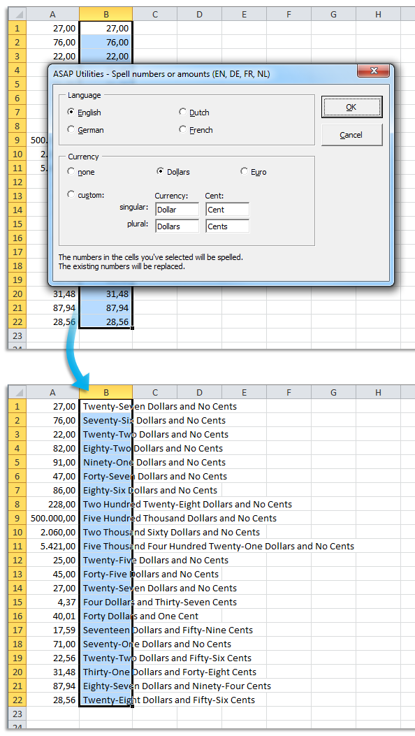 Text » Spell/write out numbers or amounts (EN, DE, NL)...