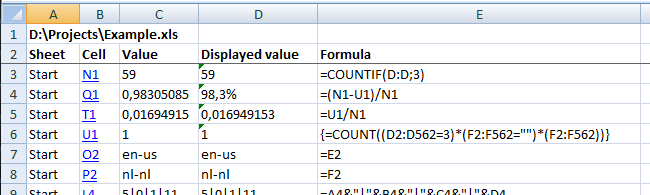 Report all formulas in your workbook