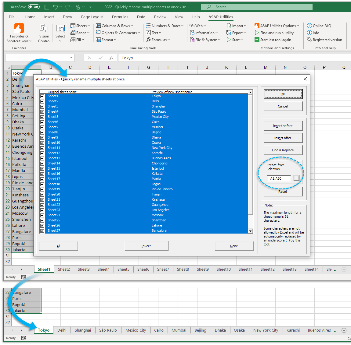 ASAP Utilities For Excel Sheets Quickly Rename Multiple Sheets At