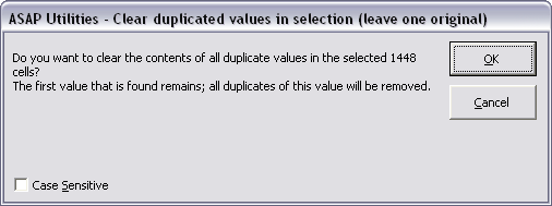 Range » Clear duplicated values in selection (leave one original)