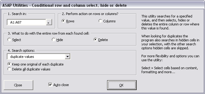 Conditional row and column select, hide or delete...