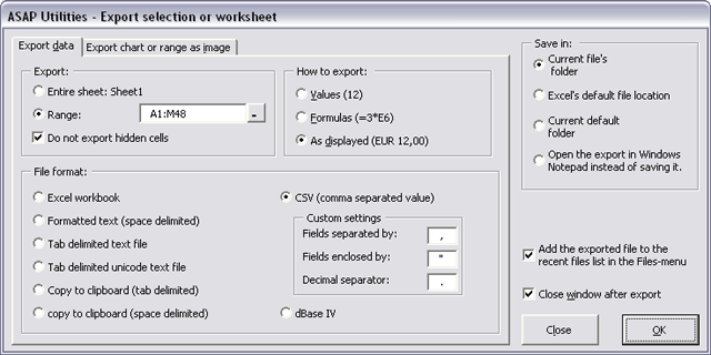 Export selection or active sheet as new file...