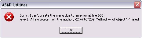 Sorry, I can't create the menu due to an error... Method '~' of object '~' failed.