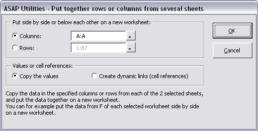 Put together rows or columns from several sheets...