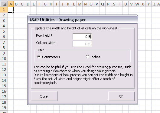 Set the width and height of cells in centimeters or inches