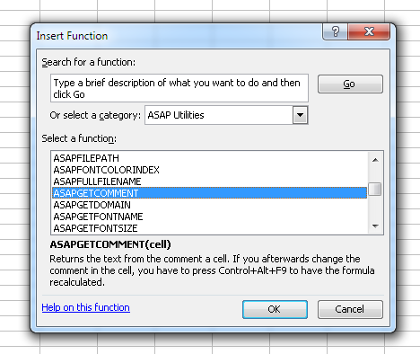 The functions from ASAP Utilities are now listed in their own group in Excel 2003