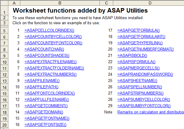 Worksheet functions added by ASAP Utilities