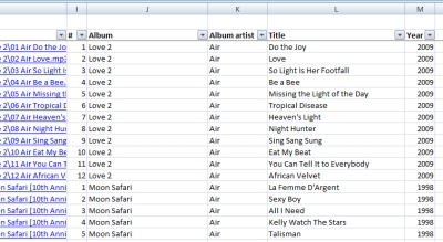 Music (MP3) album and artist info in Excel