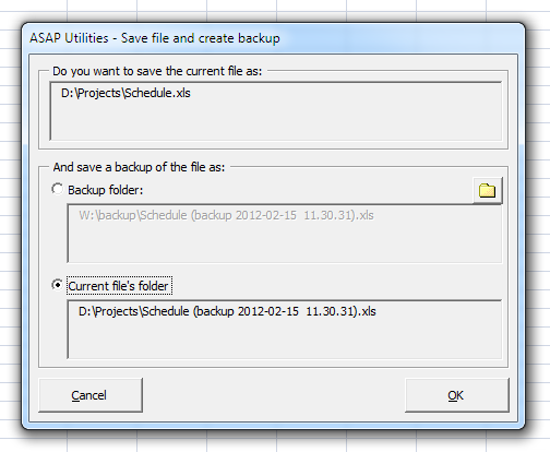 Save file and create backup in backup folder or current file's folder