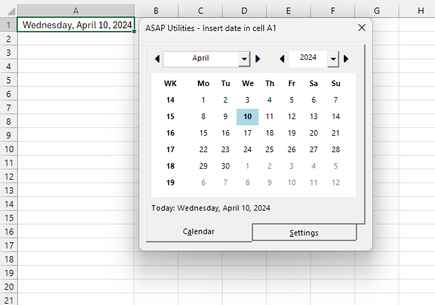 Easily insert dates from a calendar pop-up