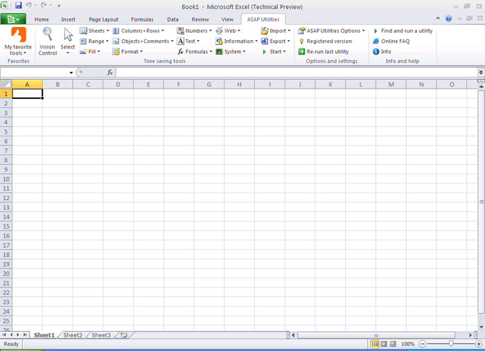 Microsoft Excel 2010 (Technical Preview) with ASAP Utilities