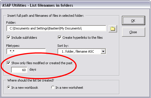 Screenshot: List filenames in folder