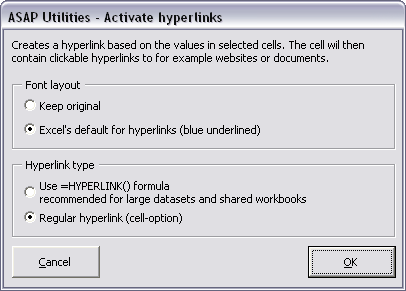 Activate hyperlinks (create from cell values)...