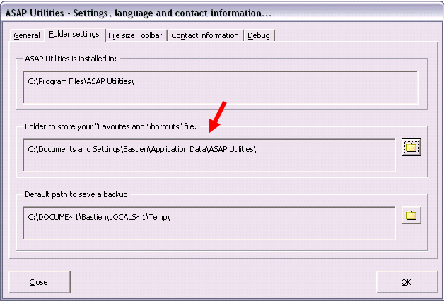 Here are your Favorites&Shortcuts settings stored