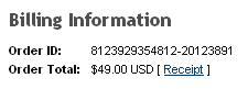 Finished order, receipt link 