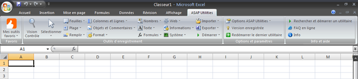 French Excel 2007 with ASAP Utilities in its menu