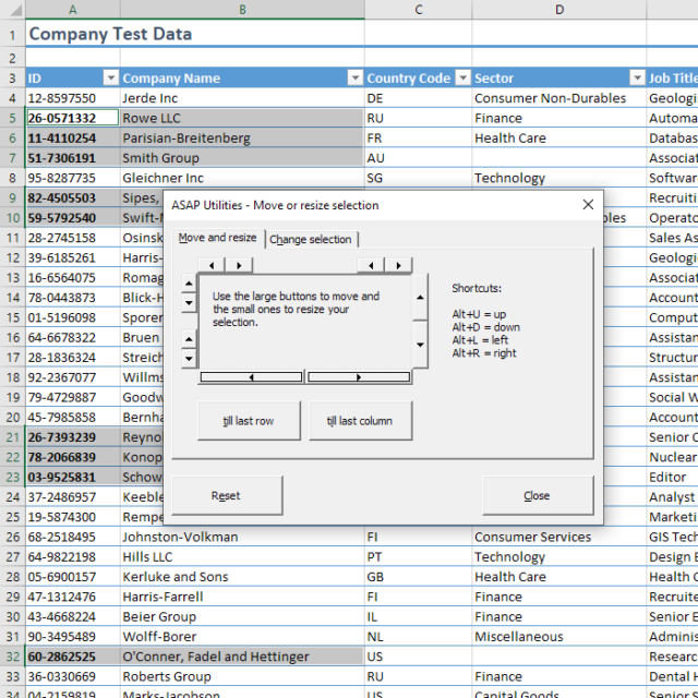 ASAP Utilities » Select » Move or resize selected range...