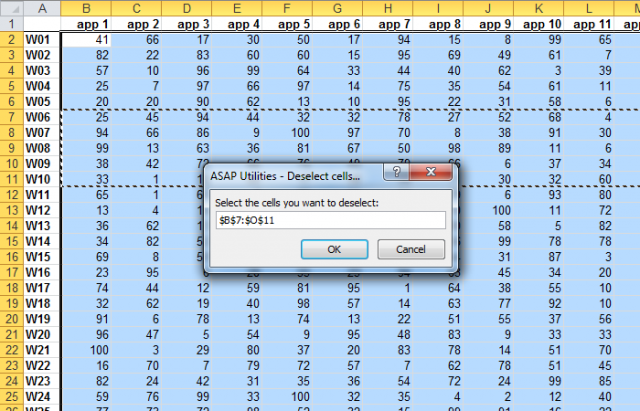 Quickly deselect cells from a selected range