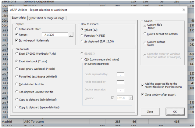 Export selection or active sheet as new file...