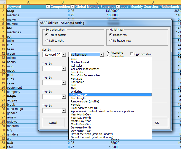 How to cross out a cell in Excel