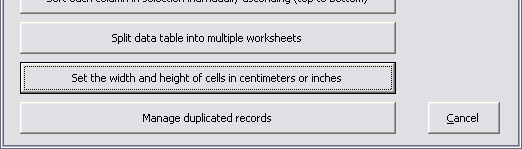 ASAP Utilities Options » New tools in development (experimental, English only) » Set the width and height of cells in centimeters or inches