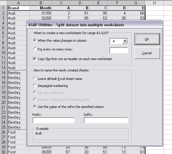 Export data in parts to multiple sheets