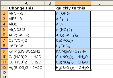 Subscript the numbers in chemical equations