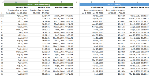 Example - Random dates and times