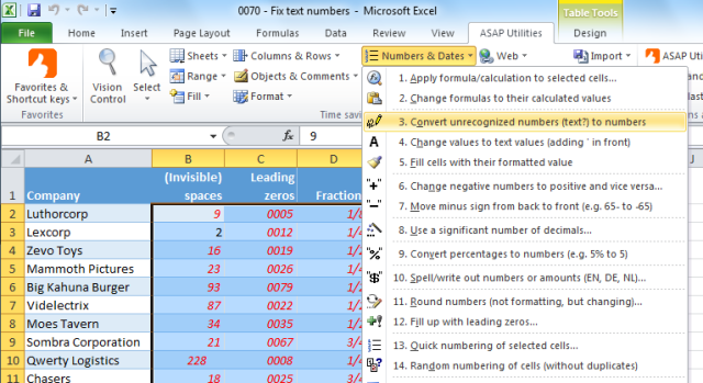 ASAP Utilities » Numbers & Dates » Convert unrecognized numbers (text?) to numbers