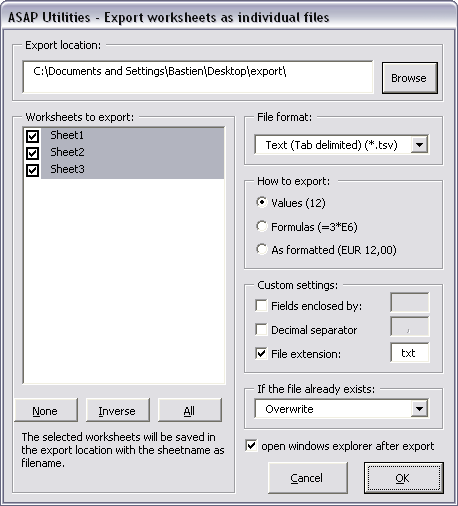 Updated: Export » Export worksheets as separate files...