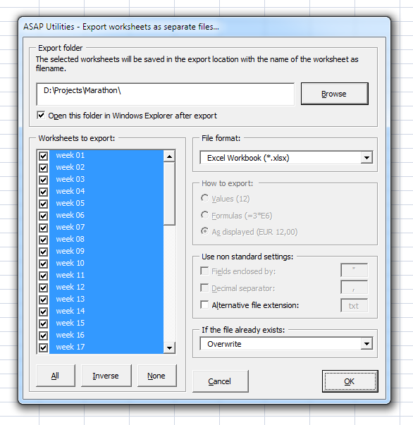 Save worksheets as separate workbooks