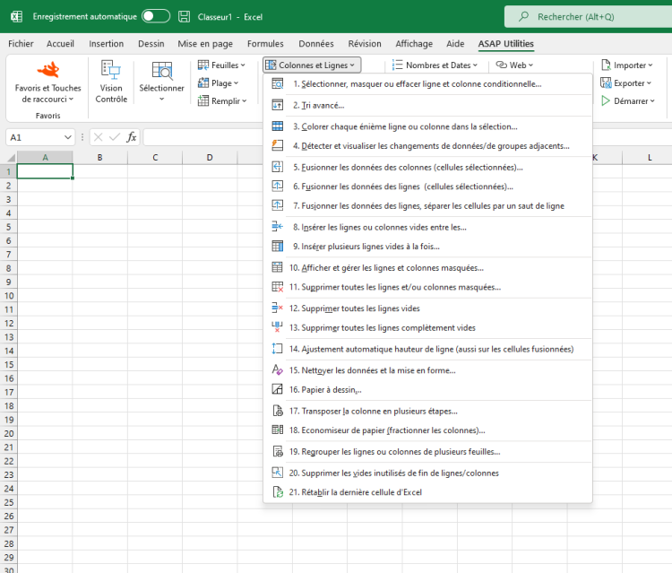 ASAP Utilities  ›  Colonnes et Lignes  (Click to zoom)